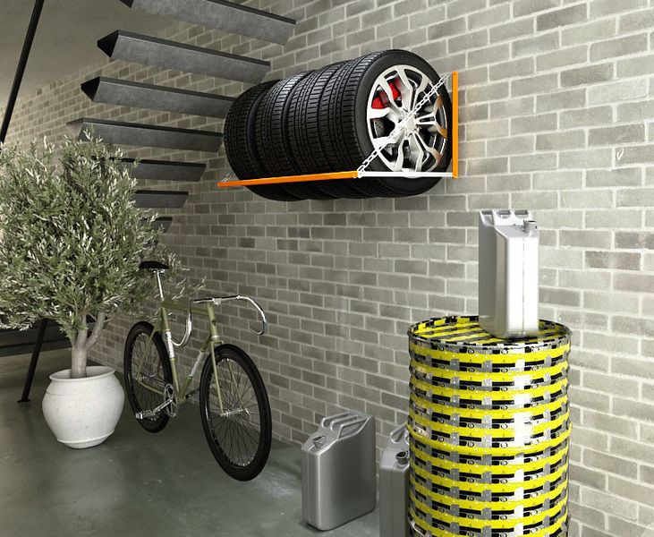 Wieszak/stojak na opony (R13-R22) do garażu regulowany (pomarańczowy) (KOLCHUGA HOME)