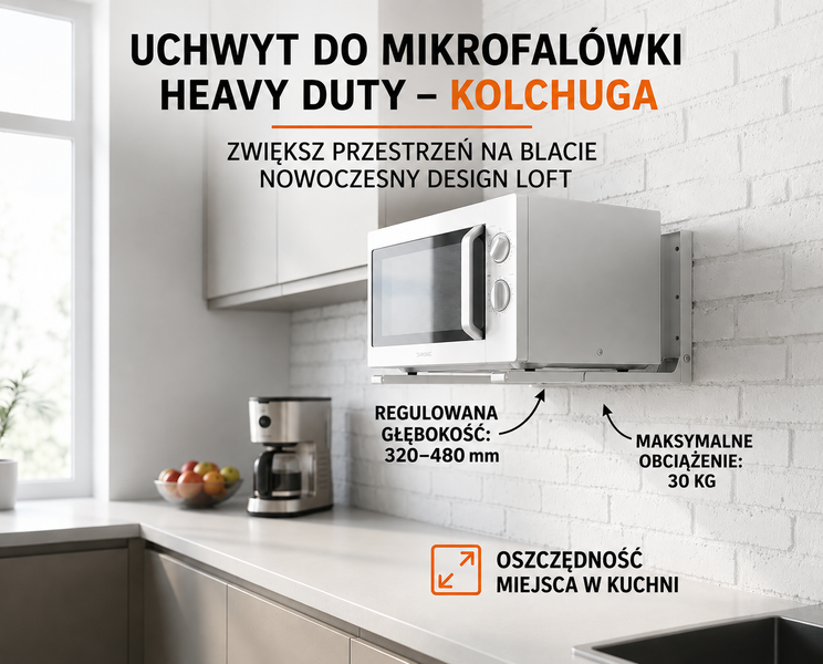 UCHWYT ŚCIENNY POD MIKROFAL&Oacute;WKĘ P&Oacute;ŁKA NAŚCIENNA DO KUCHNI BIAŁY KOLCHUGA