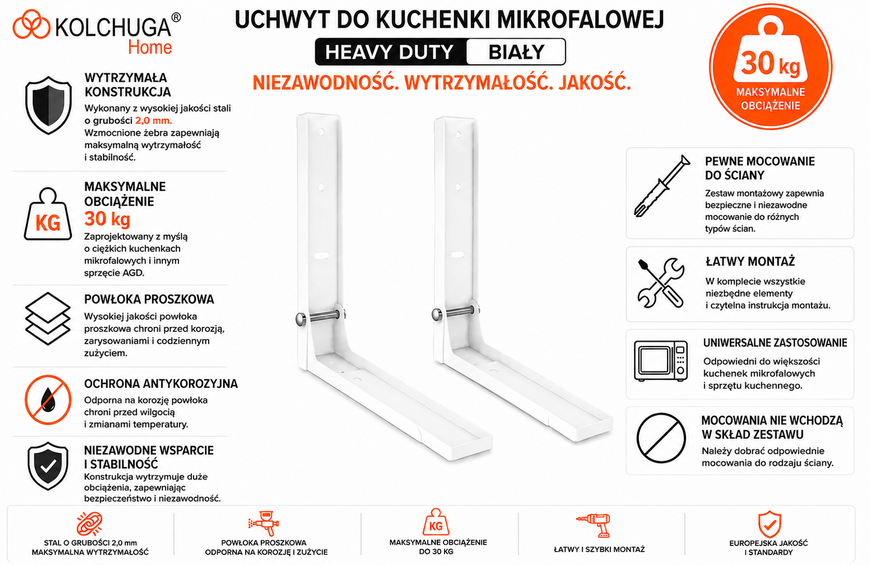 UCHWYT ŚCIENNY POD MIKROFAL&Oacute;WKĘ P&Oacute;ŁKA NAŚCIENNA DO KUCHNI BIAŁY KOLCHUGA