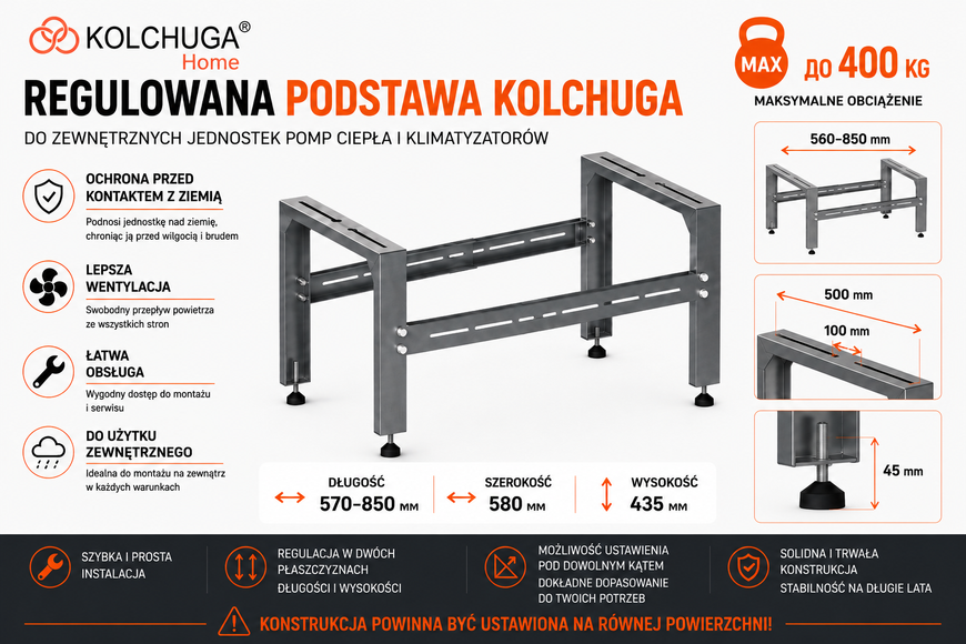 Podpora/stojak do pompy ciepła klimatyzatora regulowany (570х580х435 mm) ocynkowany (KOLCHUGA HOME)