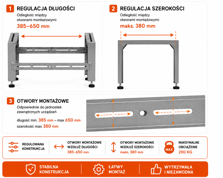 Podpora/stojak do pompy ciepła klimatyzatora regulowany (600х420х318 mm) ocynkowany (KOLCHUGA HOME)